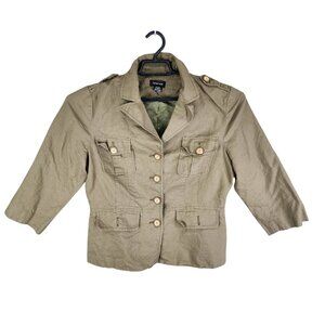 Womens Spense Olive Green Military Style Blazer Jacket Linen Cotton Blend 14